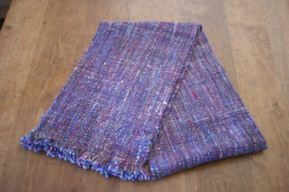 手紡ぎのマフラー（紫mix・平織） 5枚目の画像