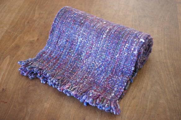 手紡ぎのマフラー（紫mix・平織） 6枚目の画像