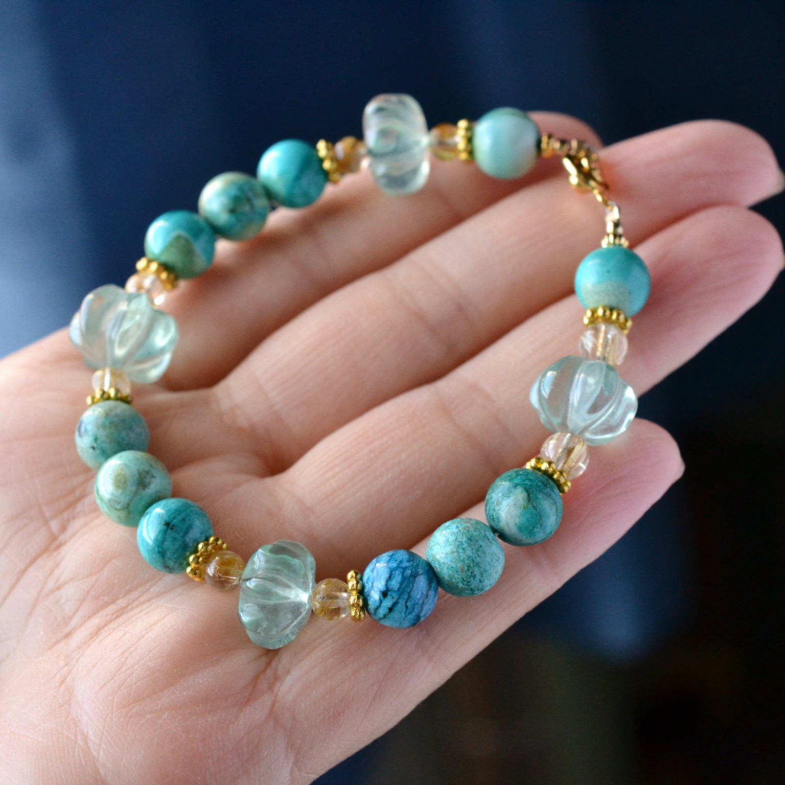 クリソコラとフローライトのブレスレット