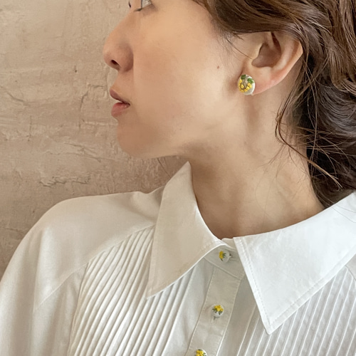 ミモザ] 刺繍 ピアス ノンホールピアス イヤリング 選べる金具