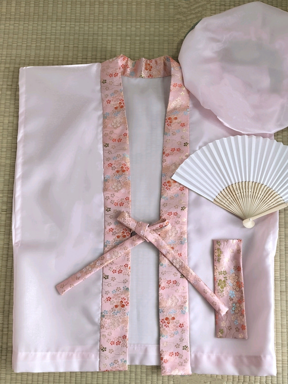 100歳百寿祝い銀襴虹色桜合わせちゃんちゃんこ4点セット(ピンク
