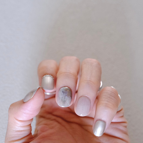 natural nuance×mat silver/ネイルチップ ニュアンス インク シルバー  