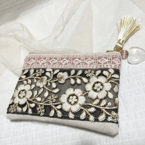 【リュンヌ】インド刺繍リボン・ミニポーチ 大きめリボンのミニポーチ作り】How To Sew A Mini Ribbon