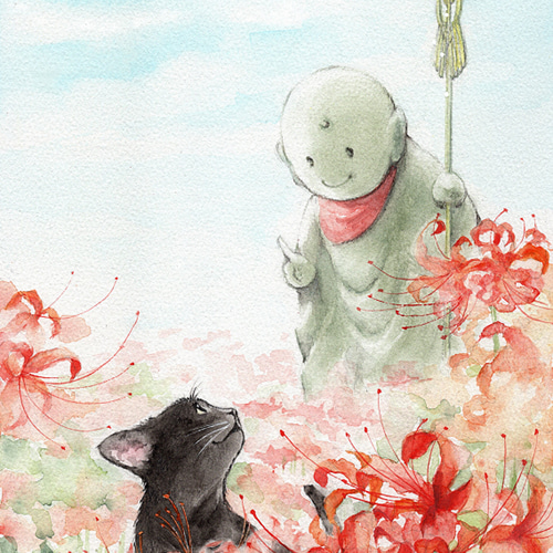 ポストカード6枚セット【猫とお地蔵様】 絵画 いろは癒し塾