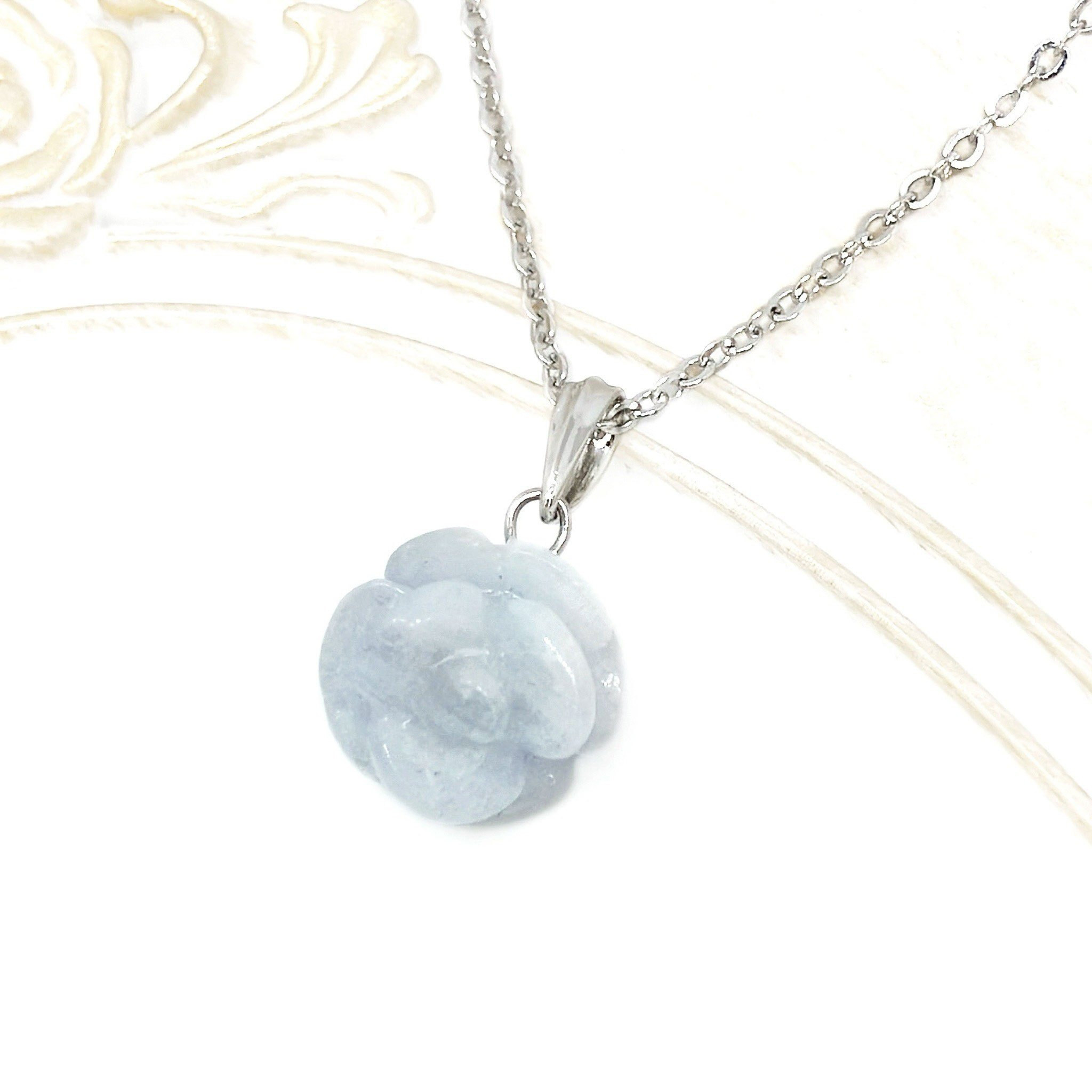 sv アクアマリン ローズ ペンダントネックレス 薔薇 水色 ブルー 爽やか 青 海 3月 誕生石 天然石 花 しずく