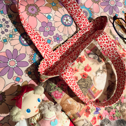 Benartex Cats-N-Quilts/USコットン/ロマンティック＆リッチな猫ちゃん×カフェオレ豹柄ミニトート 5枚目の画像