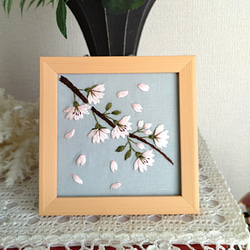 タ*ー様 ハンドメイド刺繍フレーム　満開桜とキジトラさん 受注生産】☆2色から選べるフレーム付き 刺繍フレーム 桜 その他