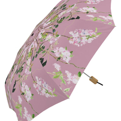 【受注生産】ワンタッチ式自動開き折り畳み傘　メジロと八重桜　アンティークピンク 7枚目の画像