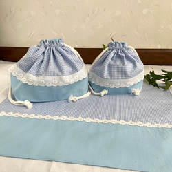 お弁当袋3点セット(ローズピンクレース付き花柄)コップ袋、お