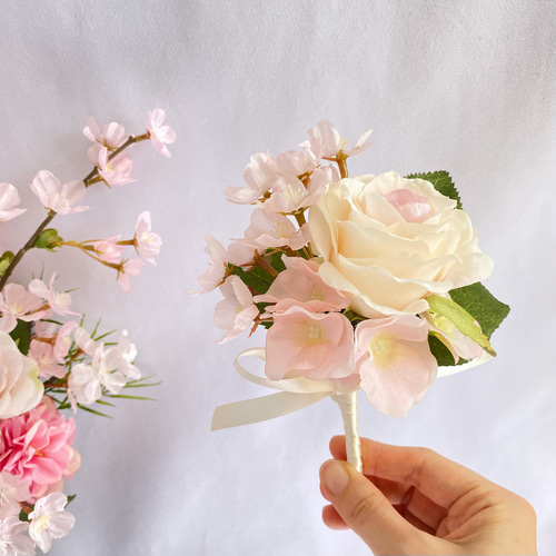 オーダーメイド】桜 とローズのナチュラル クラッチ ブーケ ( 造花