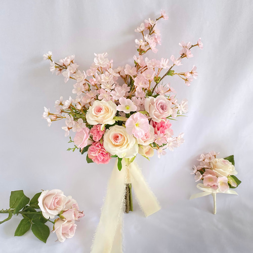 オーダーメイド】桜 とローズのナチュラル クラッチ ブーケ