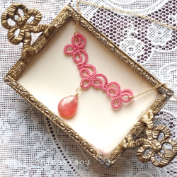 【訂做】梭織蕾絲大水滴捷克珠項鍊&lt;浪漫玫瑰&gt; 第5張的照片