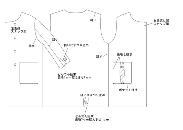 型紙　クルーネックコート　A030B-P(裏付き）　レディース 10枚目の画像