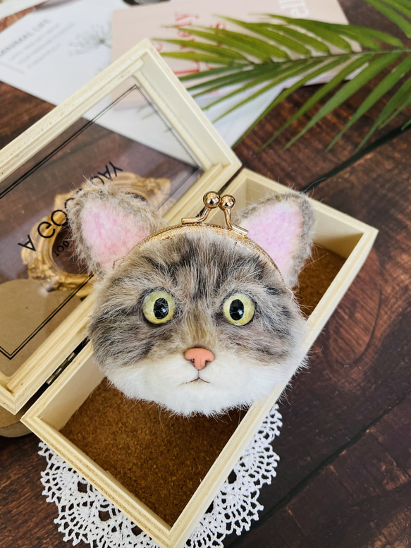 【予約販売】トラ猫バッグ {カスタマイズ可能} | ペット 動物 猫口 ゴールド バッグ カスタマイズ可能でかわいいギフトとして 3枚目の画像