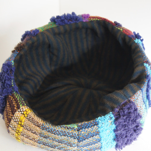 ☆さをり織り☆ ベレー帽 さおり織り どんぐり帽 ブルー パープル