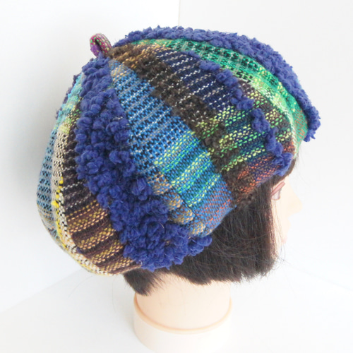 ☆さをり織り☆ ベレー帽 さおり織り どんぐり帽 ブルー パープル