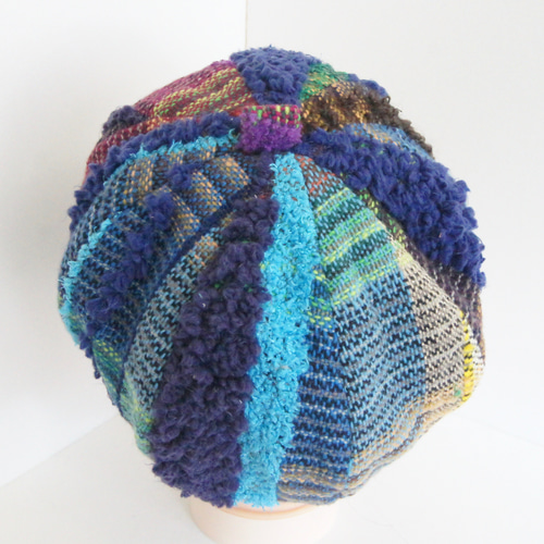 ☆さをり織り☆ ベレー帽 さおり織り どんぐり帽 ブルー パープル