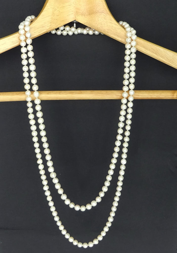 パールロングネックレス・エンドレスフリー淡水真珠約 160センチ7.5ミリ珠・オールノッチハンドメイド 6枚目の画像