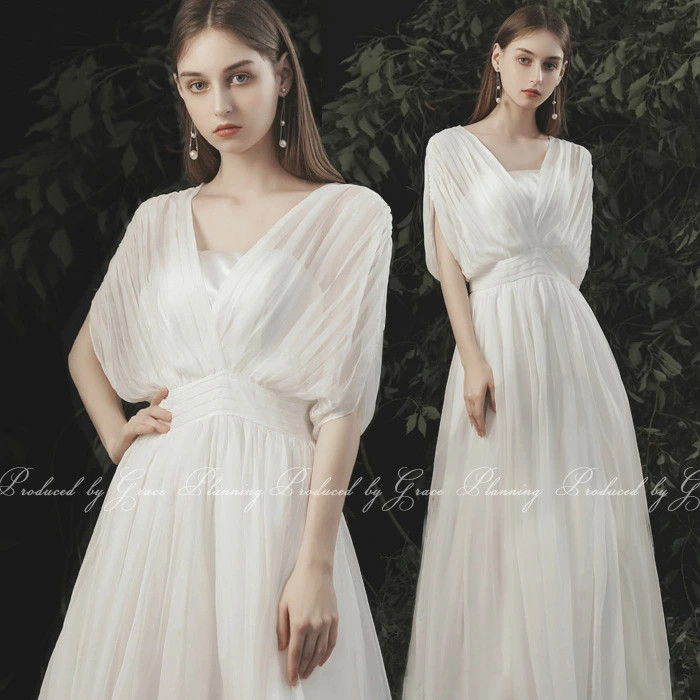 ウェディングドレス シフォン 前撮り 二次会  結婚式 披露宴 花嫁ドレス ファスナー gcd_80020