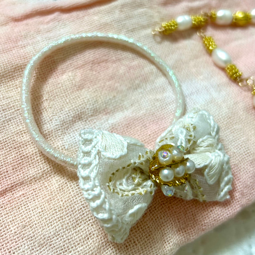 438» ◤お値下げ中◢インド刺繍リボン髪飾りセット ポニーフック