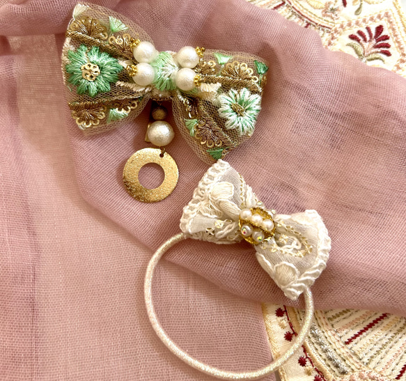 438» ♥️感謝sale中♥️インド刺繍リボン髪飾りセット*女の子* ポニー
