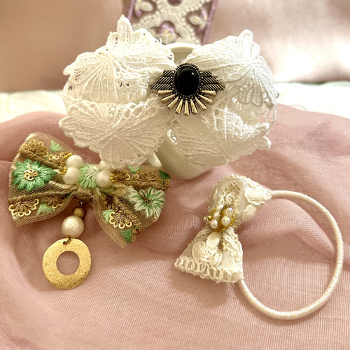 438» ♥️感謝sale中♥️インド刺繍リボン髪飾りセット*女の子* ポニー