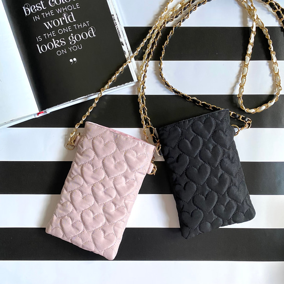 スマホショルダー（ハートキルト ピンク）17×11.5サイズ スマホ