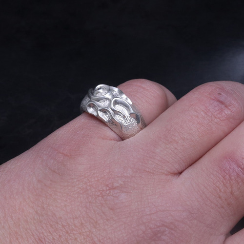 指輪 メンズ : 迦楼羅炎 ドームリング 白仕上げ シルバー シルバー