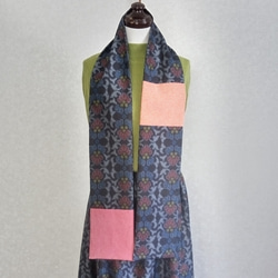 着物リメイク♪ストール付：裏地付き：８０ｃｍ丈　抽象花模様の大島紬のシンプルなスカート 7枚目の画像