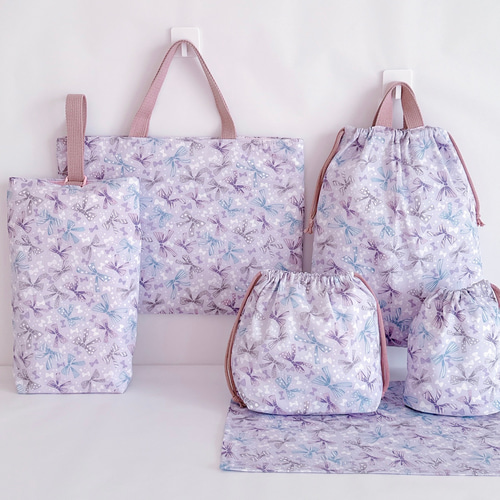りぼん×パープル♡入園入学6点セット女の子紫レッスンバッグお弁当袋