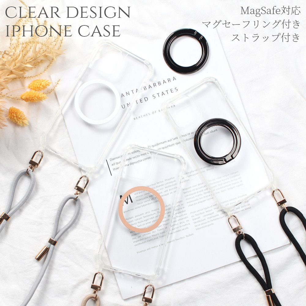 iphoneSE3 ケース クリア iphoneSE2 8 7 ストラップ マグセーフ対応 リング付き ショルダー
