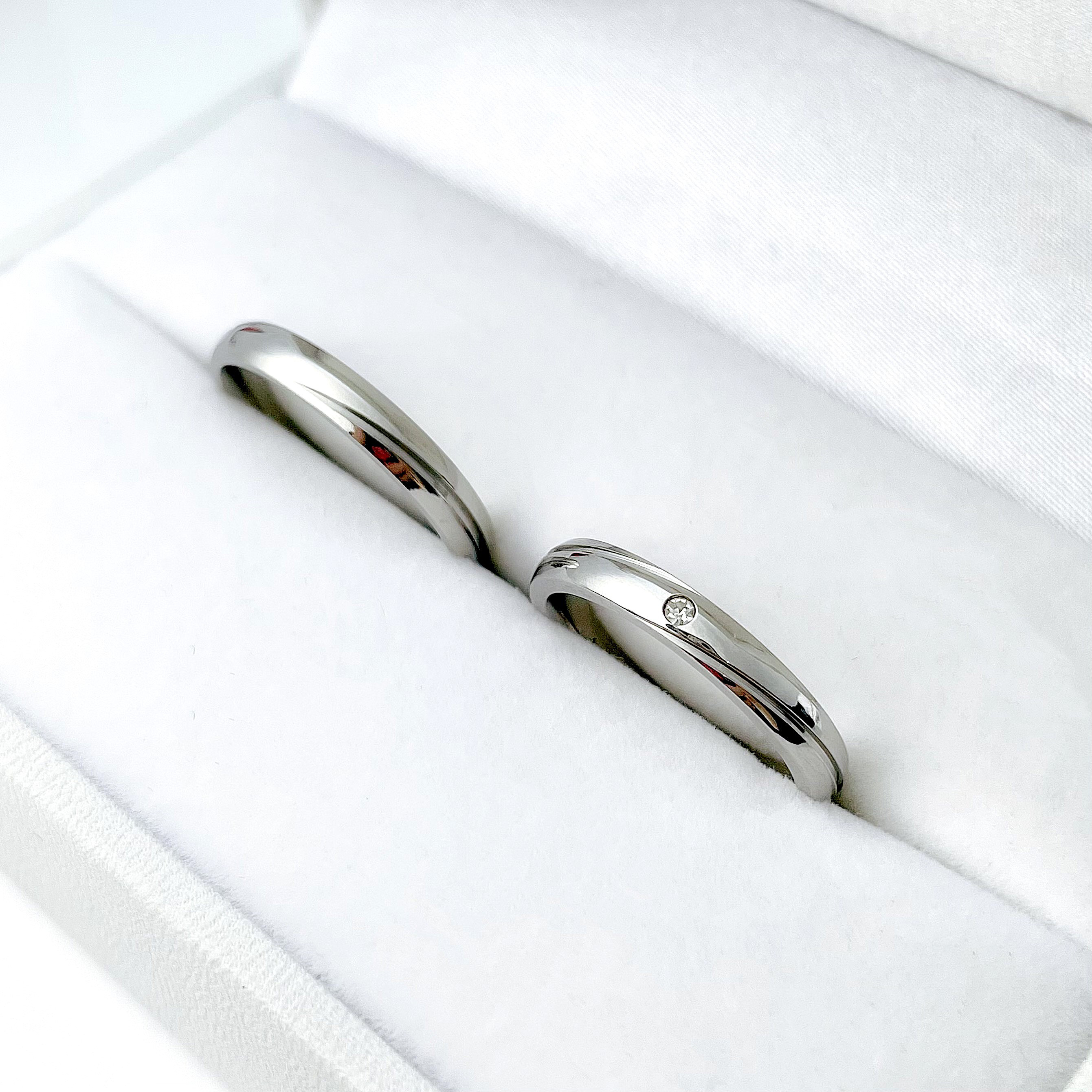 天然ダイヤモンド 付き ウェーブペアリング ステンレス マリッジリング ブライダル 結婚指輪 刻印 15,540円