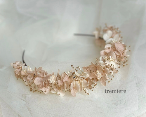 ゴールド×シャンパンピンクの花冠カチューシャ カチューシャ tremiere