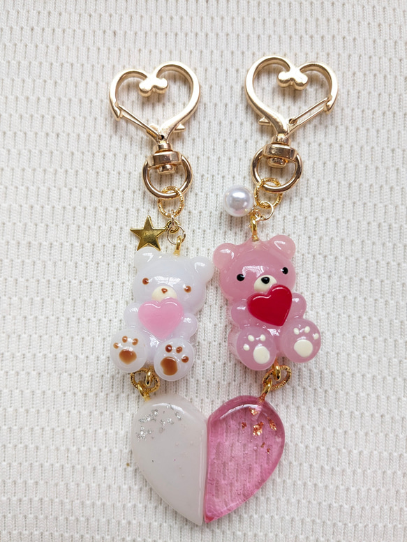 SHINADA LOVE ハート マスコット ペア 平成レトロ イニシャル入OK 】キーホルダー くまちゃん ハート ペア