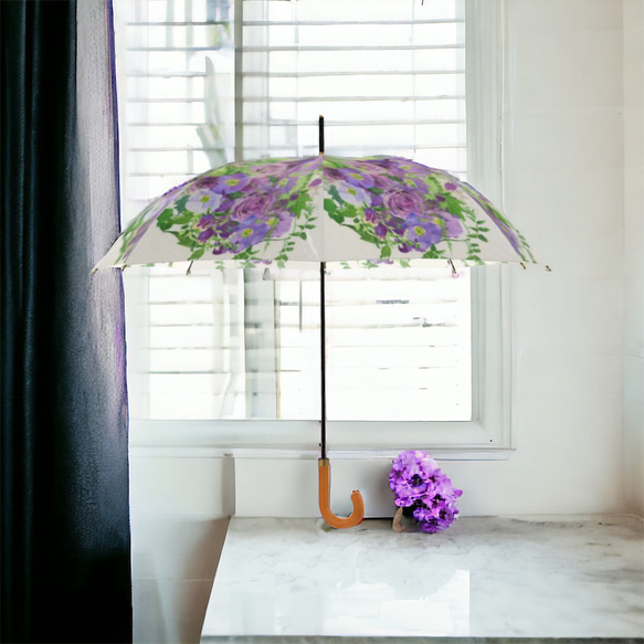 雨に濡れない大きめサイズ　シティーオート　薄紫のバラ２の雨傘　 4枚目の画像