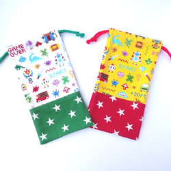 24＊13cm] 細長い巾着袋（両絞り） お箸入れ（大）ドットゲーム