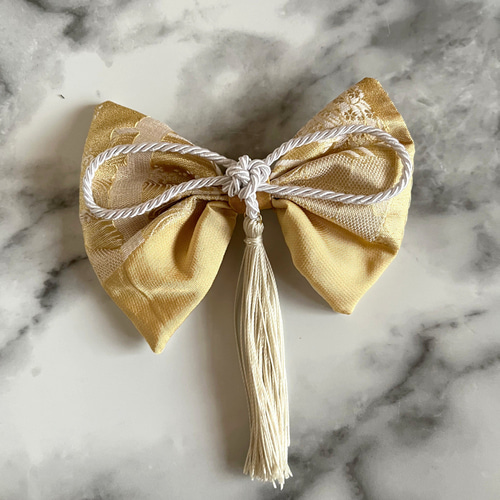 送料無料】京都 正絹 西陣織 金襴生地 絹シルク100％ 髪飾りリボン 袴