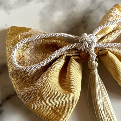 送料無料】京都 正絹 西陣織 金襴生地 絹シルク100％ 髪飾りリボン 袴