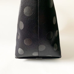 フランス製ヴィンテージ生地のトートバッグ（BLACK - Dots) ドット・水玉・本革 5枚目の画像
