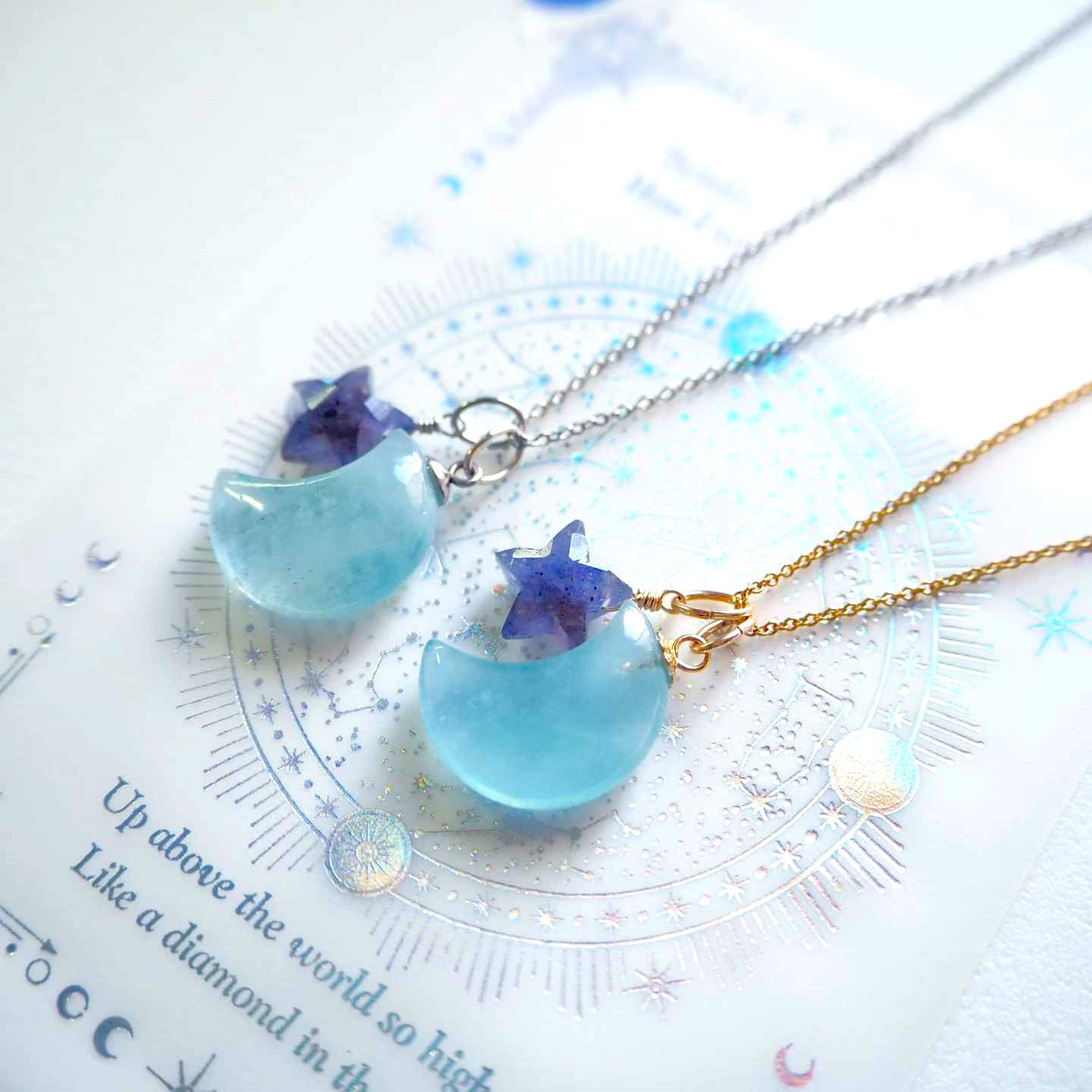 『希稀』ミントブルーアクアマリンのマクラメペンダントネックレス 希稀』ミントブルーアクアマリンのマクラメペンダントネックレス