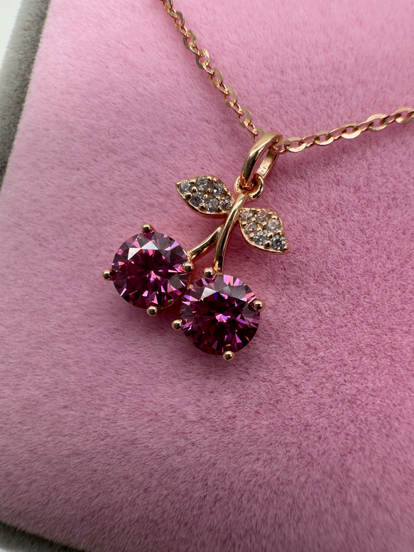 さくらんぼピンクモアサナイトネックレス合計約1カラット S925＋ピンク