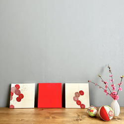 着物のファブリックパネル　輝く紅白の梅（3枚セット）　着物リメイク　インテリア　古民家　ひなまつり　壁飾り　ギフト　日本 10枚目の画像