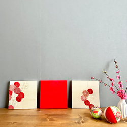 着物のファブリックパネル　輝く紅白の梅（3枚セット）　着物リメイク　インテリア　古民家　ひなまつり　壁飾り　ギフト　日本 9枚目の画像