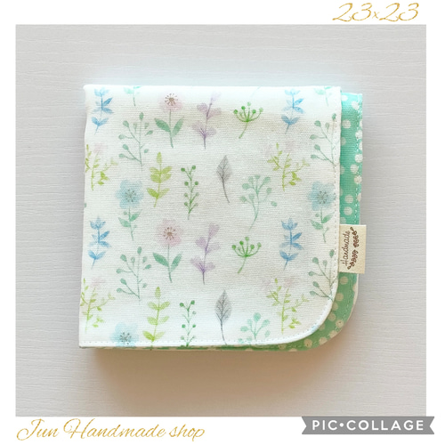 NO.27ひつじ緑　ガーゼハンカチ　ハンカチ　ハンドメイド　ダブルガーゼ NO.27ひつじ緑ガーゼハンカチハンカチハンドメイドダブルガーゼ