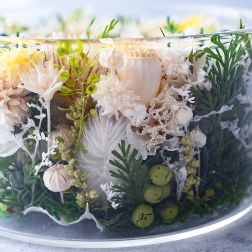 ナチュラルなお花のリングピロー｜ナチュラルイエロー ドライ