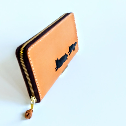 受注制作 送料無料 財布 ペットのシルエット描きます 長財布 革製品