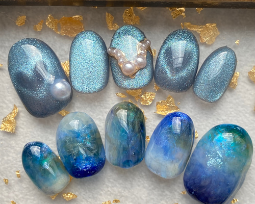 ネイルチップニュアンスマグネットマーメイド幻想ぷっくりオーロラ934