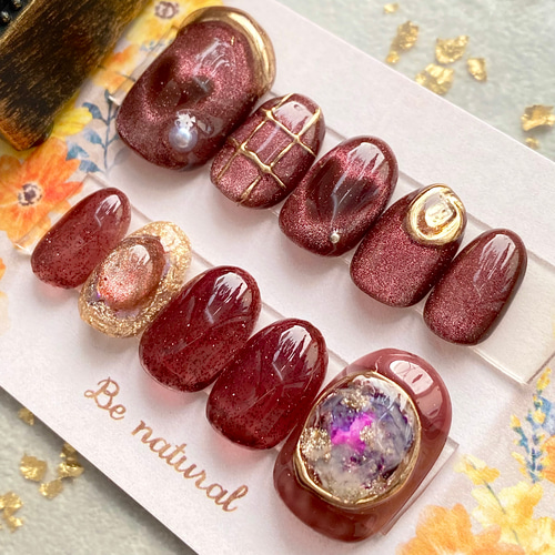 サイズオーダー】ブラウンハートマグネット フラッシュネイル  