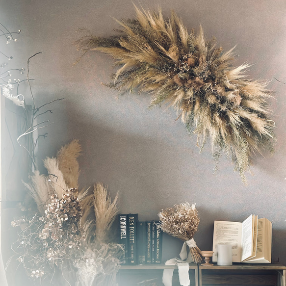 ドライフラワー壁掛けアレンジ】空間装飾に ティーツリーの壁掛け  