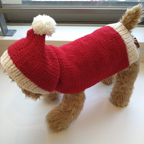 犬服 ハンドメイド セーター 手編み レッド＆ホワイト クリスマス